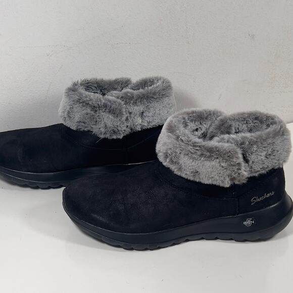 Skechers On the Go Joy Gen 5 GOGA Mat Air Cooled Faux Fur Blk Ankle Boots Wom 10 - Picture 11 of 13
